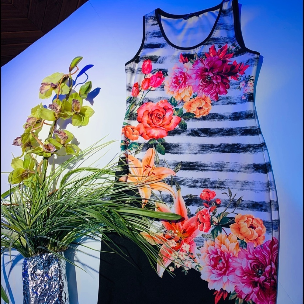 Mix Virage black & white floral dress size L